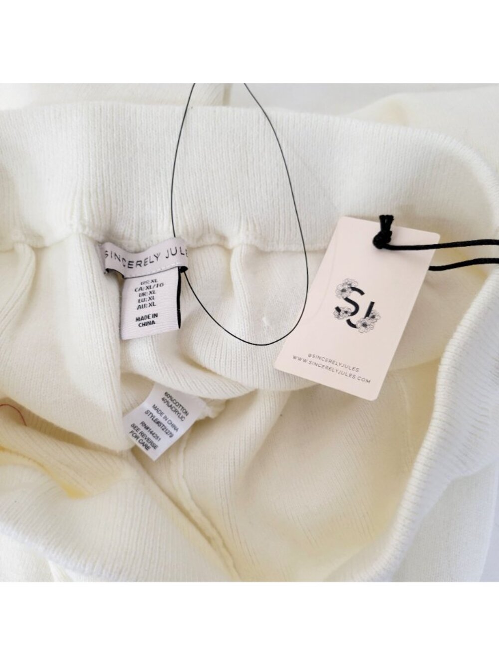 Sincerely Jules Women's White Knit Lounge Pants XL With Pockets Elastic Waist Co - Picture 5 of 6